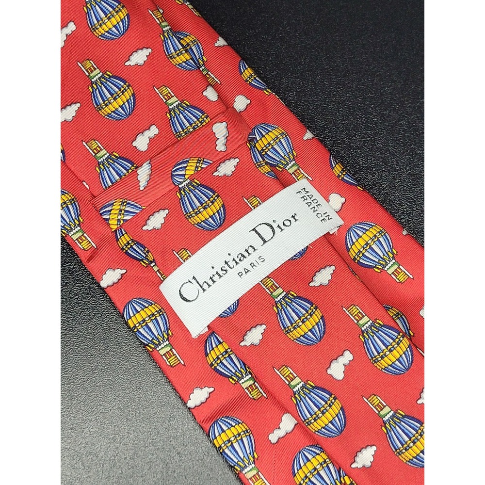 Vintage Christian Dior Silk Tie Red Hot Air Balloon Novelty France 3.75